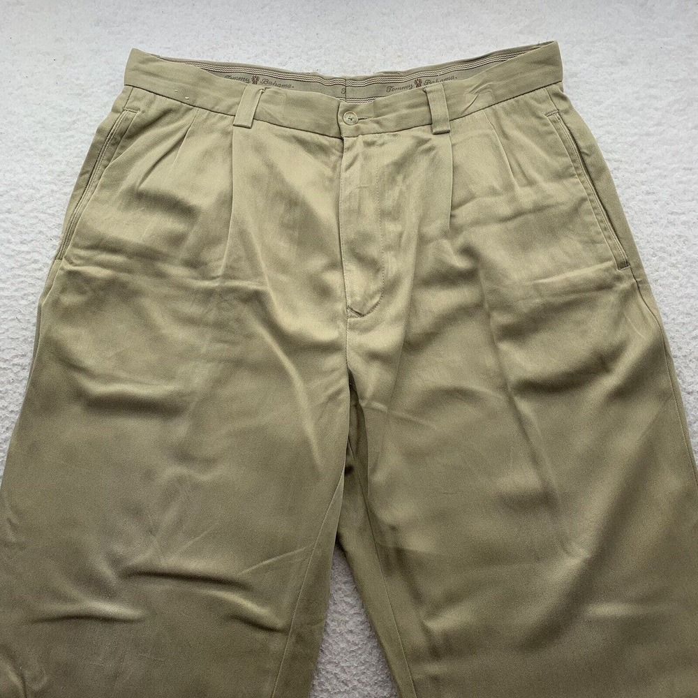 Tommy Bahama Silk Pants Mens 35x31 (Tag 35x34) Trouser Hemmed Pleated Tan Dad - Picture 2 of 15
